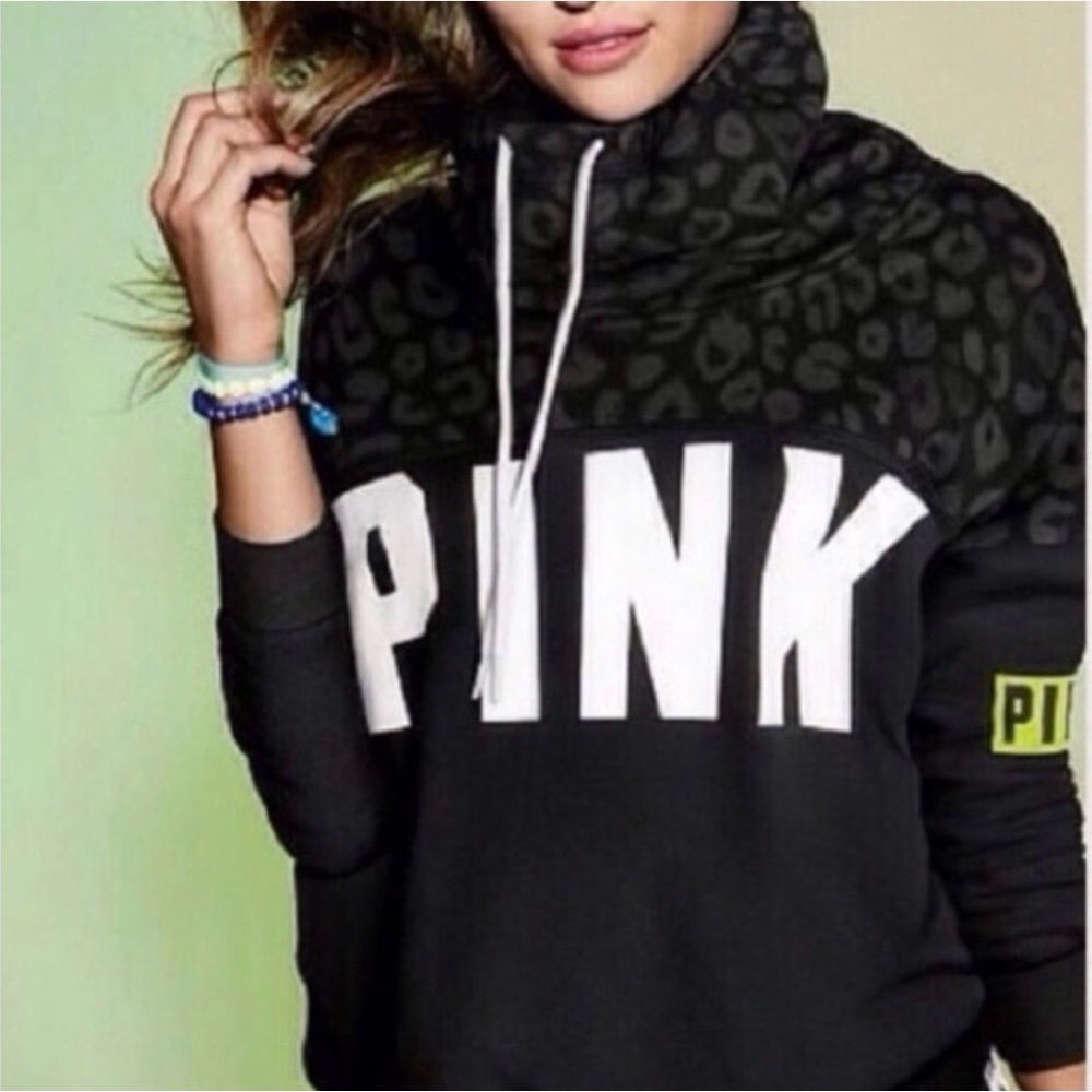 Victoria's Secret PINK | Black Leopard Cowl Neck Sweater | Size Medium